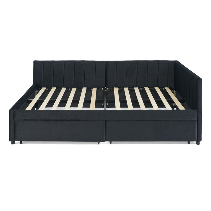 Upholstered Tufted Daybed Frame With Storage Drawers