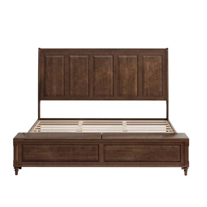 Sleigh Bed Frame With Tall Headboard And Storage Bench