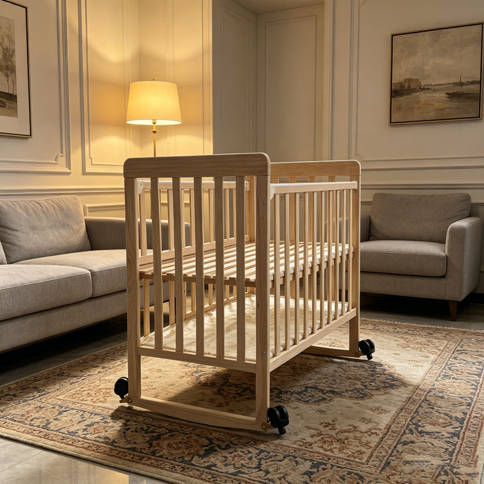 Portable Mini Baby Crib 5 In 1 Convertible With Foldable Storage - Natural Wood
