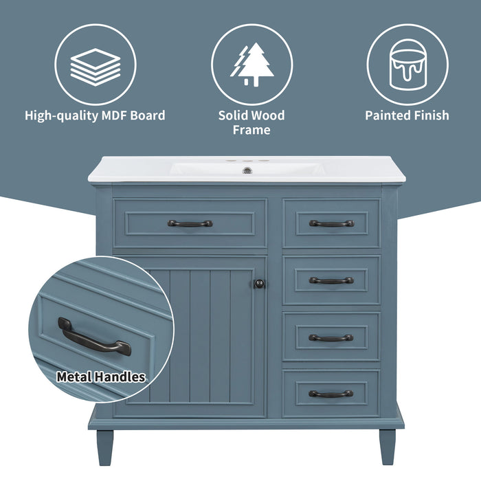 Modern Bathroom Vanity With Sink Top, Flip Drawers, Adjustable Shelf