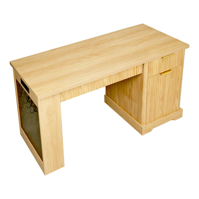 Modern Fluted Office Desk With Storage Cabinet