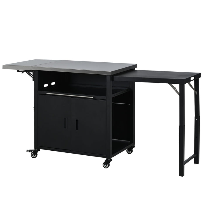 Foldable Outdoor Prep Station BBQ Cart With Trash Rack