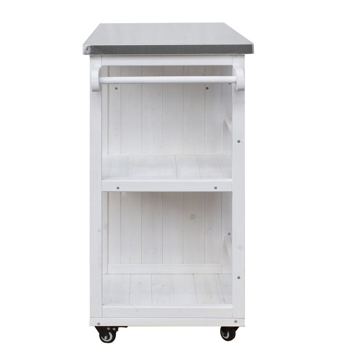 Outdoor Kitchen Island Prep Station With Lockable Wheels, Ample Storage, Towel & Spice Racks