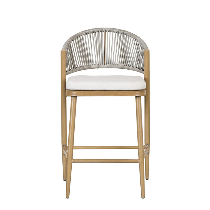 Outdoor 26" Counter Height Metal Frame Counter Stools With Scallop Shaped Backrest & Water Resistant Cushions