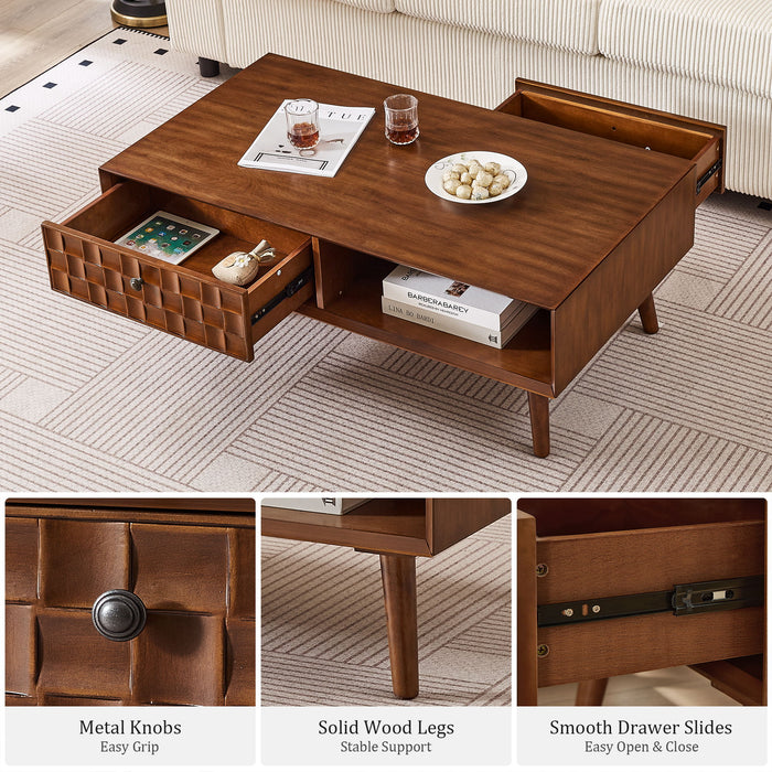 Coffee Table With Hidden Drawer And Open Shelf