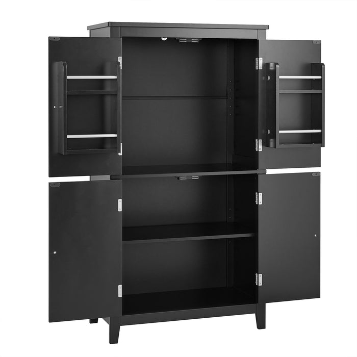 Elegant Bathroom Floor Storage Cabinet With 4 Doors, Adjustable Shelves