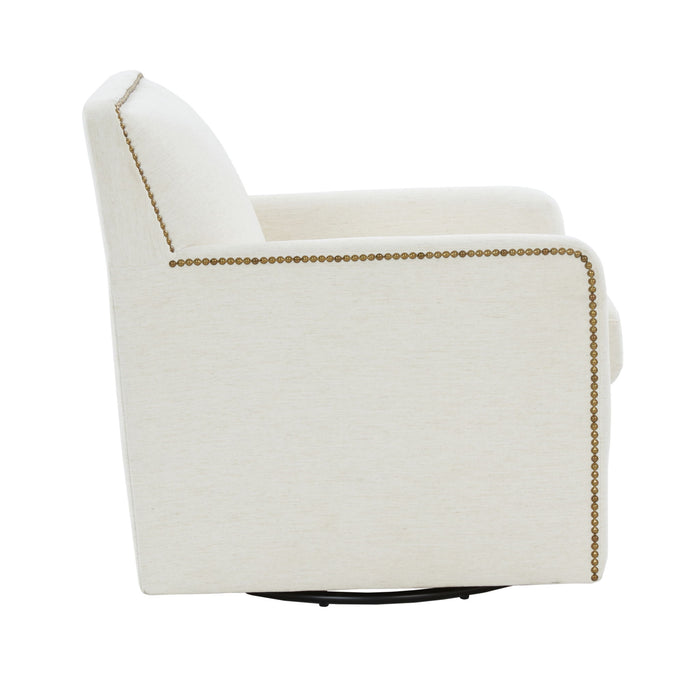 Tolland - Swivel Accent Chair With Antique Brass Nailhead Trim - Cream