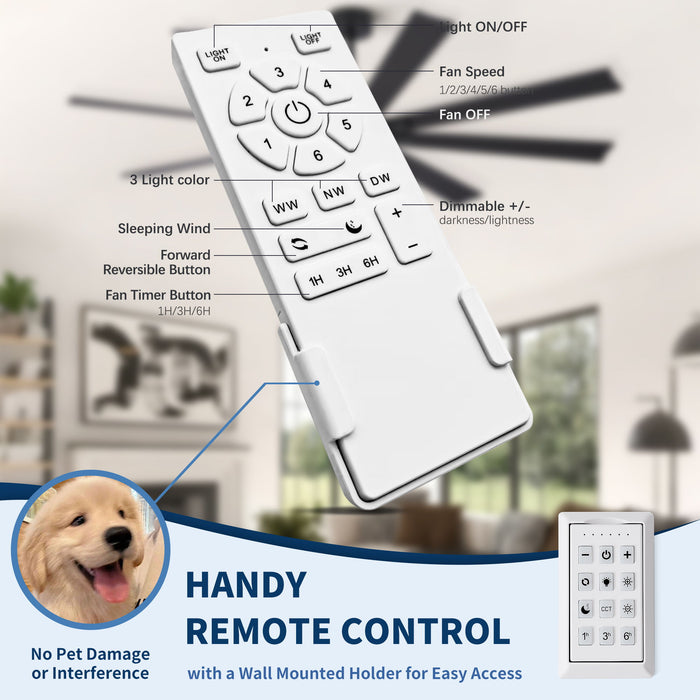 Large Ceiling Fan With Dimmable LED Light 8 Blades Remote Control, Reversible DC Motor
