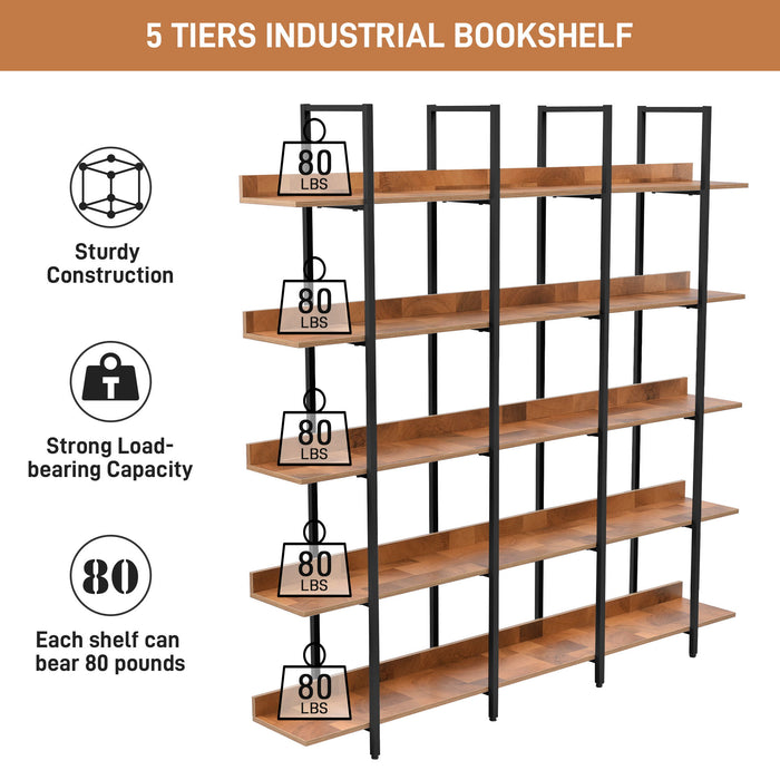 Vintage Industrial 5 Tier Open Bookcase