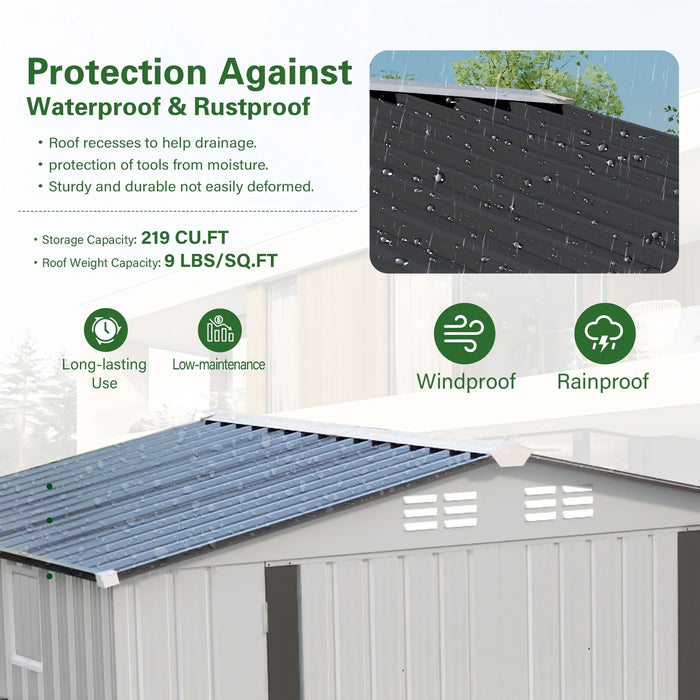 Outdoor Garden Storage Shed, Tool Shed With Pitched Roof Waterproof With 1 Window And 2 Lockable Door - White / Gray
