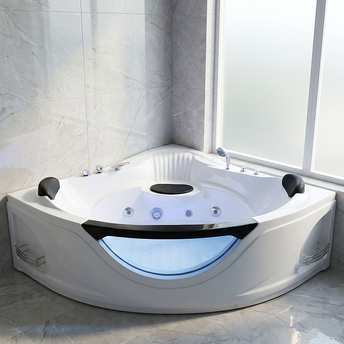 Xavier - Corner Double Massage Bathtub - Milk White