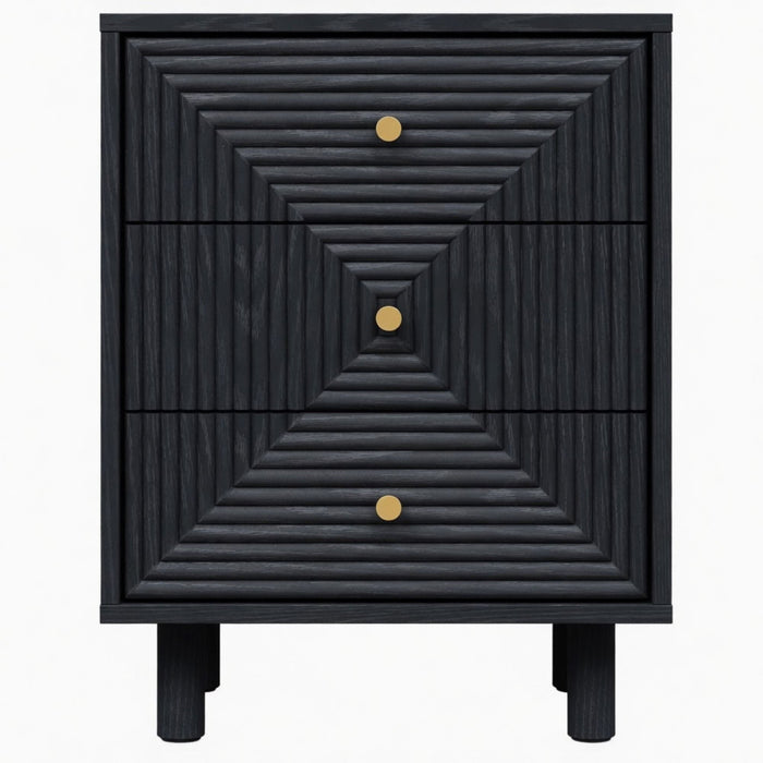 3 Drawer Nightstand - Black - Wood