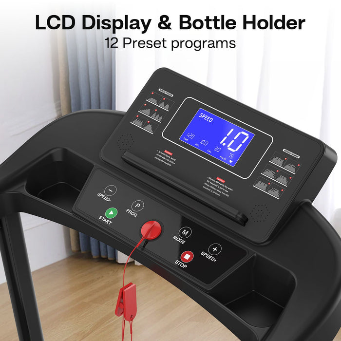 Walking Pad Treadmill With Foldable Design, Large LED Display, Stable Handrails - Black