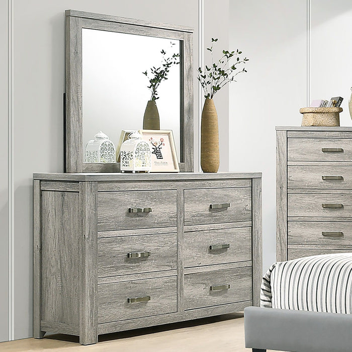 1 Piece Dresser With Handles, 6 Drawers - Light Gray