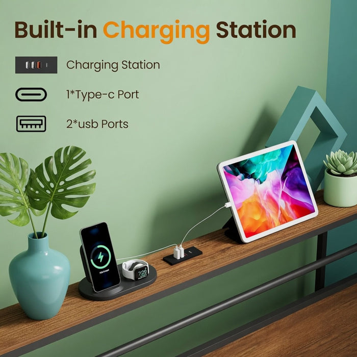 Platform Bed Frame With Charging Station & Headboard Shelves