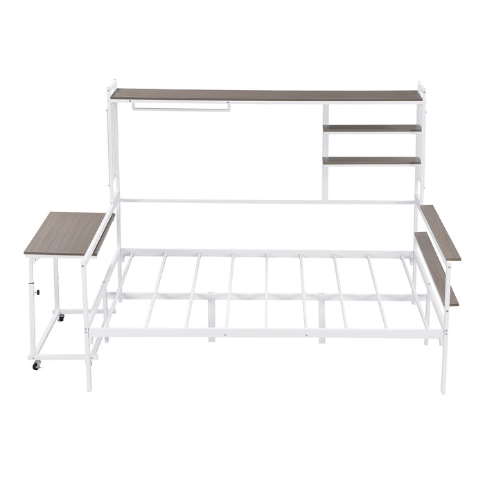 Daybed With Movable Desk, Grid, Shelves And Clothes Hanger