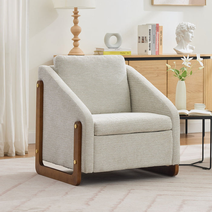 Modern Chenille Upholstered Armchair With Wooden Side Frame