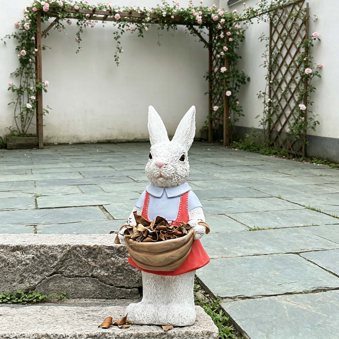 Whimsical Rabbit Statue Flower Pot Ornament, Garden Decor - Pink / White