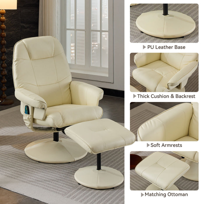 360° Swivel Reclining Chair With Wrapped Base, 5 Point Vibration Massage