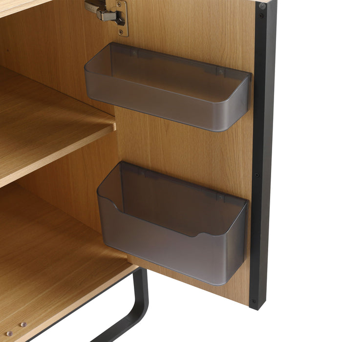 58" Freestanding Bathroom Cabinet With 4 Soft Close Doors & 3 Open Racks (Vanity Only, No Sink) - Oak