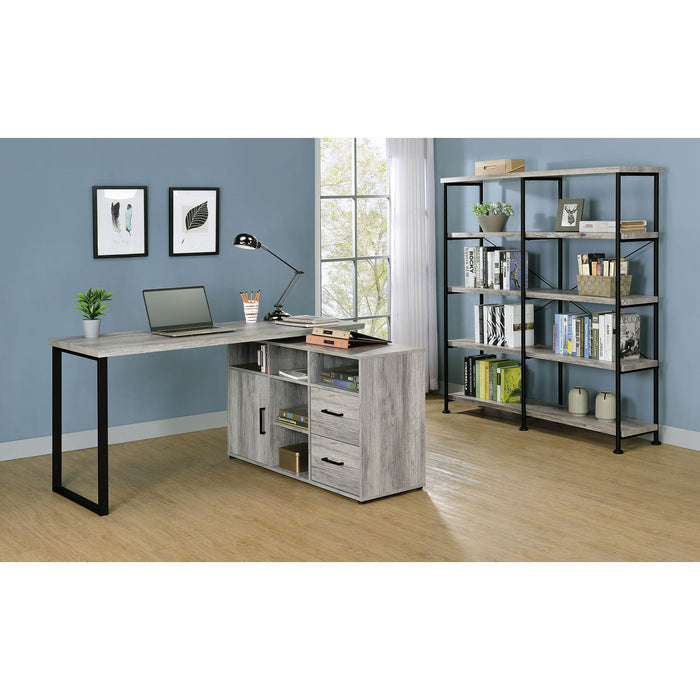 Corrado - L-Shape Office Desk With Storage - Gray