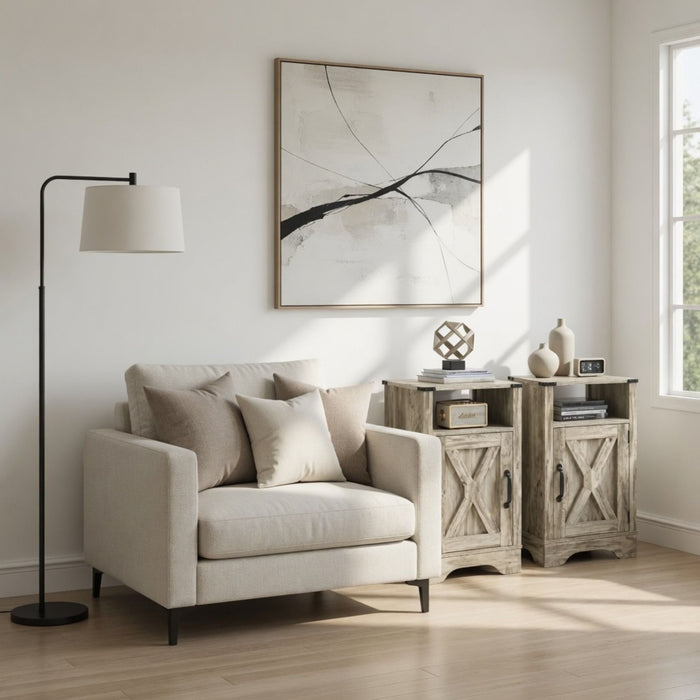 Farmhouse Nightstand, Charging Station & Storage