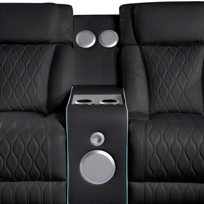 Electra - Power Recliner Sectional Sofa With Power Headrests, Console Loveseats, Wedge, LED Light Strip, Speakers