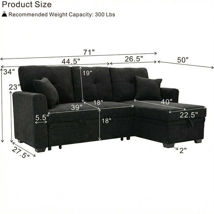 Sleeper Sectional With Pull Out Bed, Reversible Chaise
