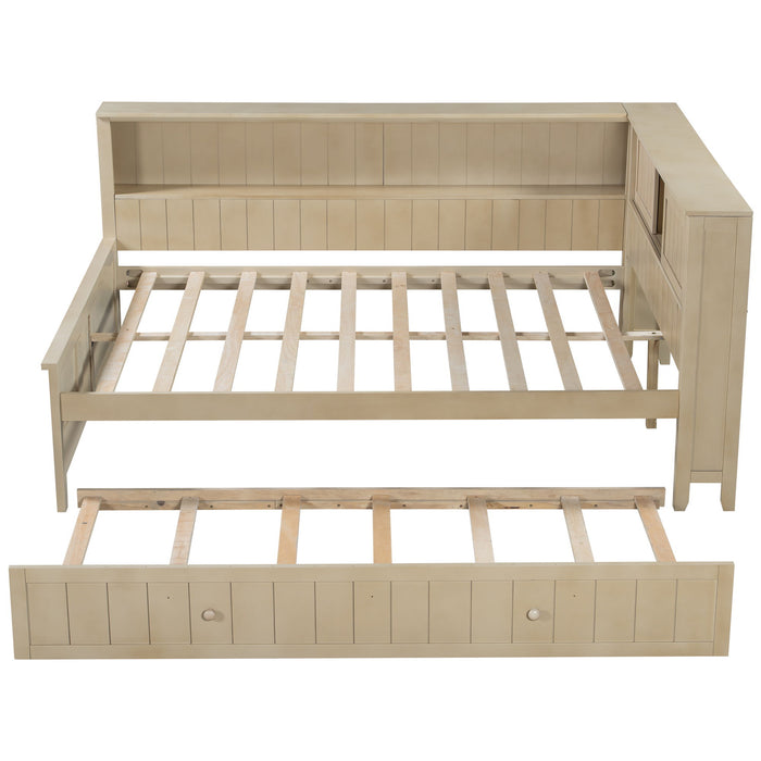 Full Size Daybed With Storage Shelves And Trundle - Ancient White