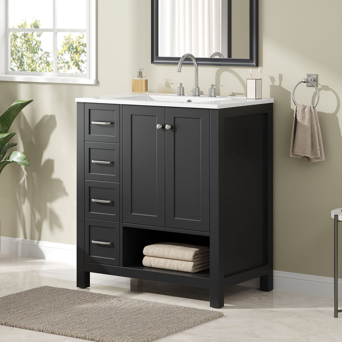 Bathroom Vanity With Sink Top, Bathroom Vanity Cabinet With 2 Doors And 2 Drawers, Open Shelf