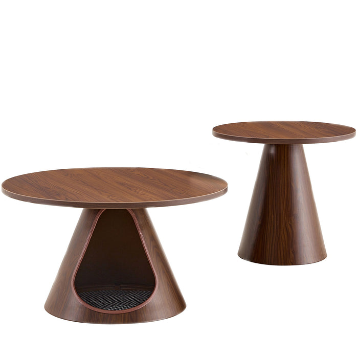 Nesting Coffee Table With Integrated Cat Cave Bed (Set of 2) - Walnut