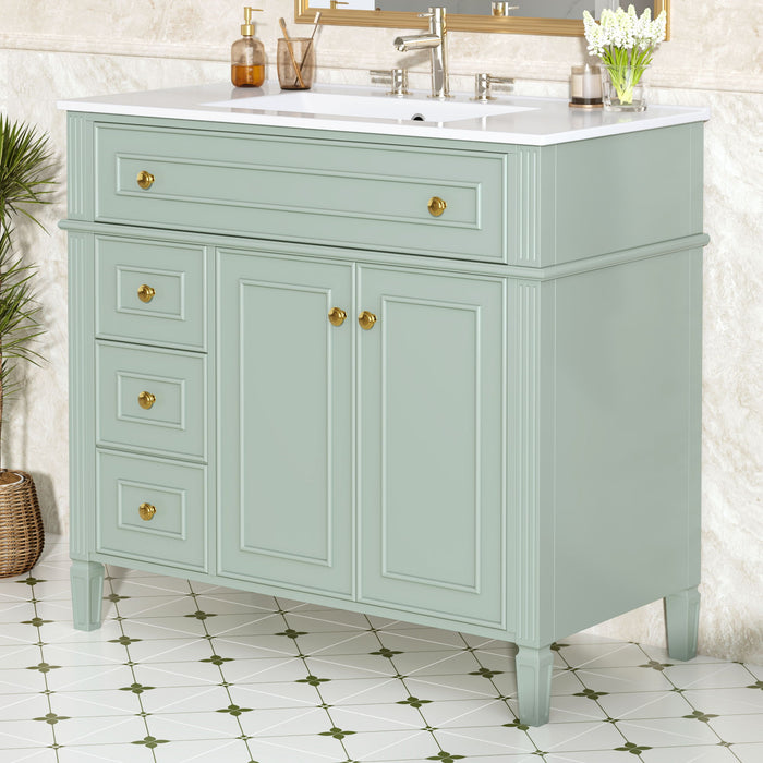 Bathroom Vanity With Sink, 3 Drawers & 2 Soft-Close Doors