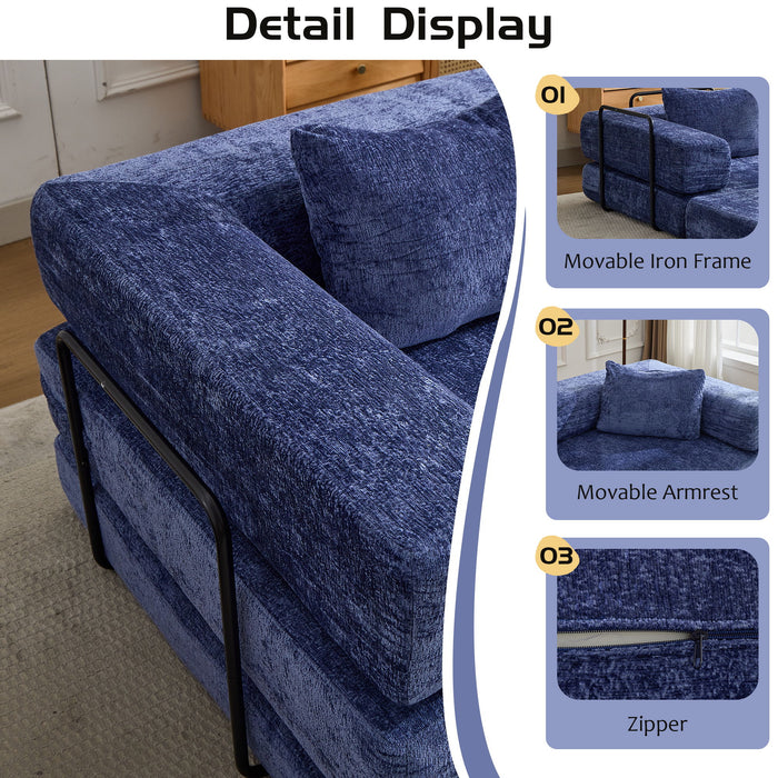 Convertible Floor Sofa Bed With Pillow Back Support Armrest