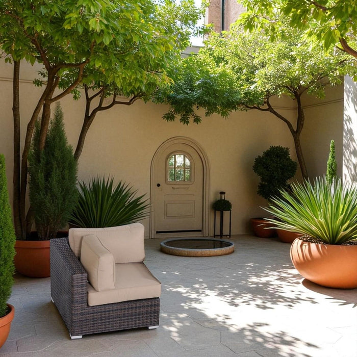 Outdoor 33" Wide Corner Wedge With Cushions - Beige / Brown