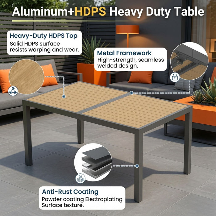 Rectangle Outdoor Patio Table With Slatted Top - Gray