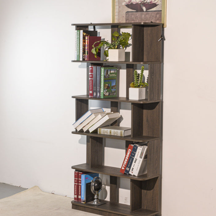 5 Tier Open Bookshelf, Free Combination Storage Shelving For Living Room - Dark Brown