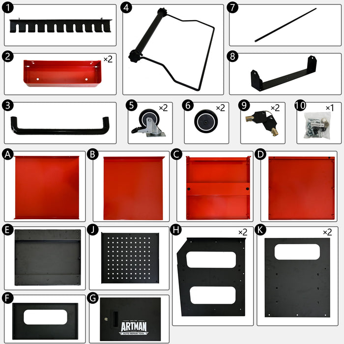 4 Level Multi Purpose Trolley For Diagnostics - Black / Red