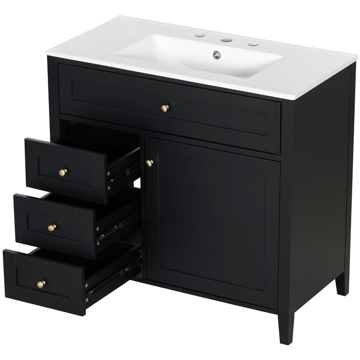 Bathroom Vanity With Sink, 3 Drawers & Cabinet With Adjustable Shelves