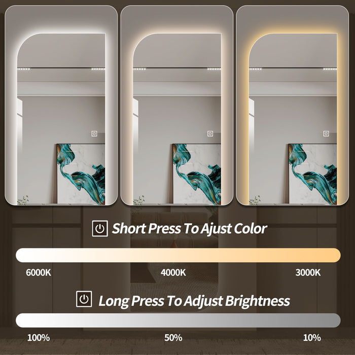 Irregular Shape LED Full Length Wall Mirror With 3 Color Dimmable Lighting - Silver