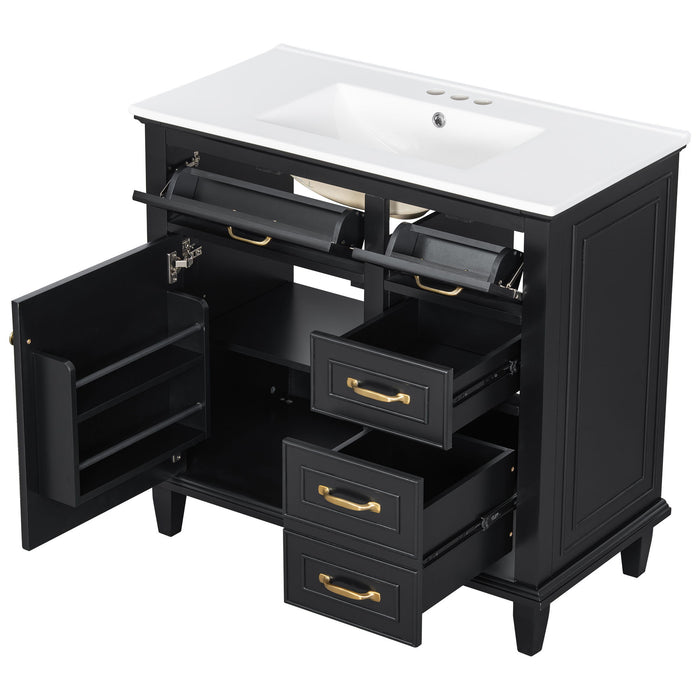 Modern Bathroom Vanity With Sink Top, Flip Drawers, Adjustable Shelf