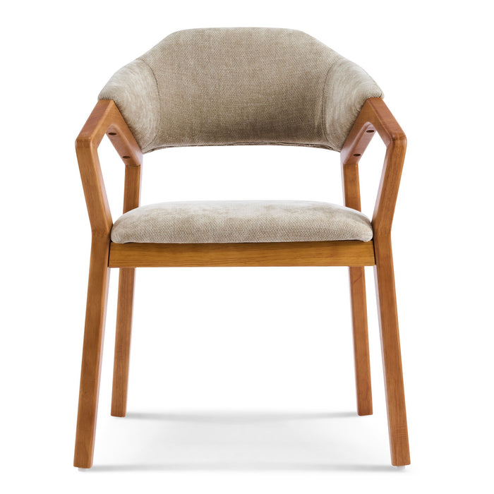 Indoor Upholstered Dining Chair (Set of 2) With Sturdy Frame And Ergonomic Curved Backrest - Oatmeal / Teak