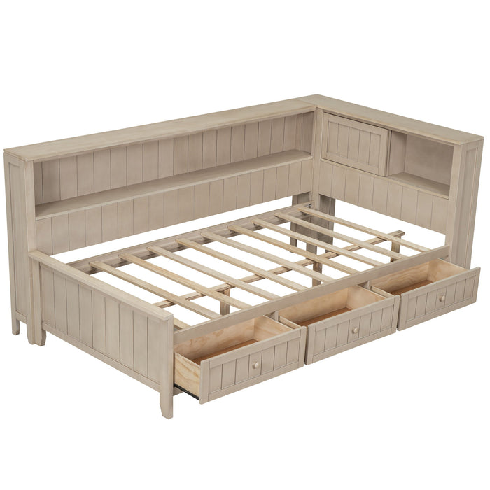 Daybed With Storage Shelves And 3 Drawers