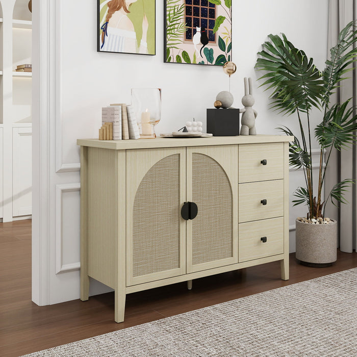 Rattan 2 Door 3 Drawer Cabinet, Suitable For Bedroom - Natural