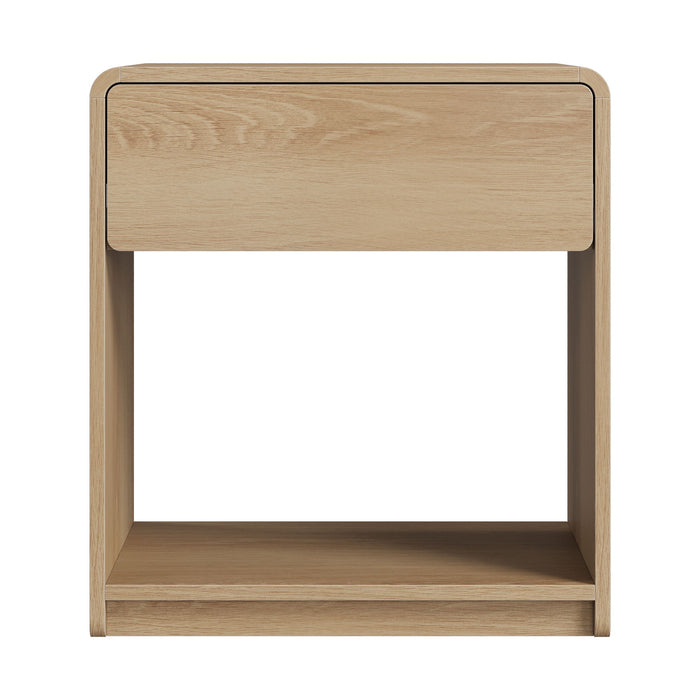 Bedside Table Set With Storage Drawers And Open Shelves, Compact With Rounded Corners (Set of 2) - Oak