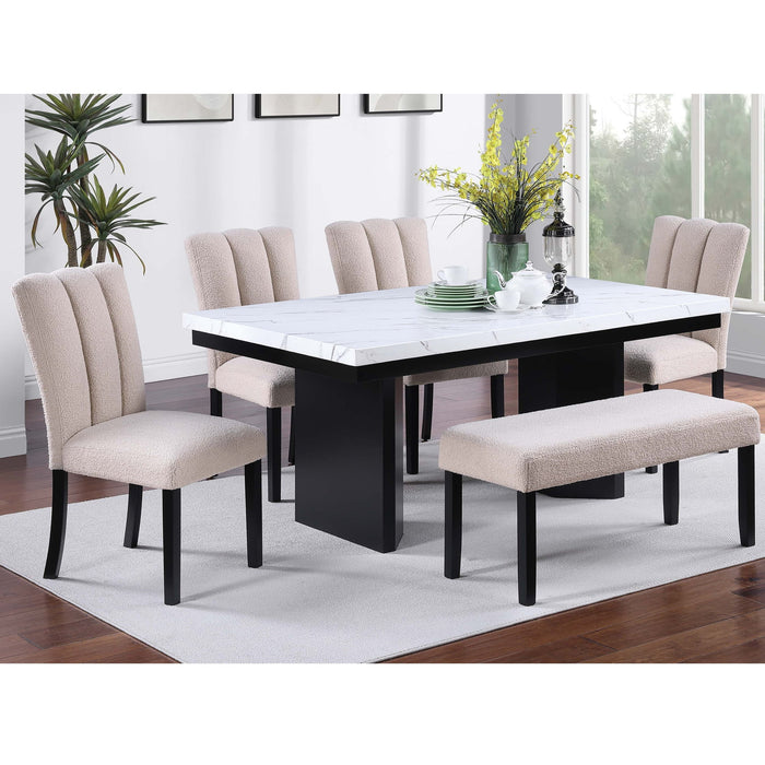 2 Tone Dining Table Set With Upholstered Side Chairs