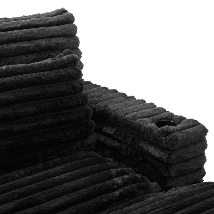 Plush Oversized Double Chaise Lounge Sofa Bed With USB Ports And Cup Holders