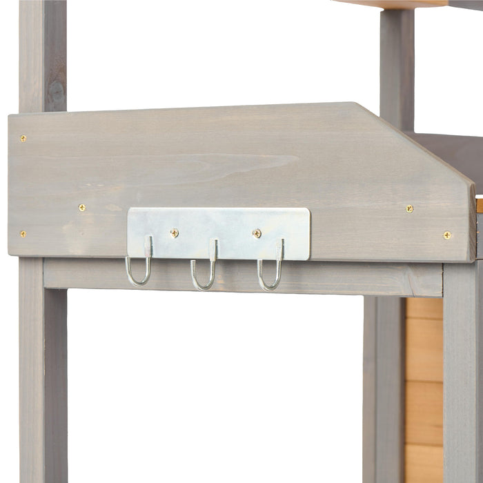 Outdoor Potting - Bench, Workstation Table With Cabinet For Backyard Garden Supplies - Brown / Gray