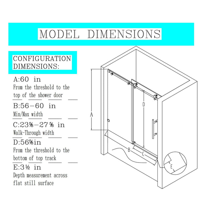 Frameless Single Sliding Soft Close Shower Doors, 5/16" Sgcc Tempered Glass