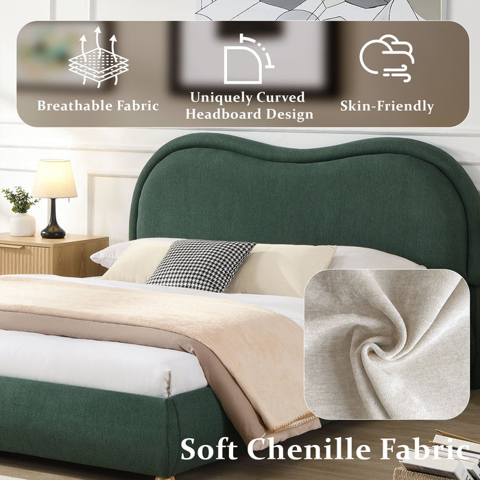 Upholstered Platform Bed Frame With Curved Headboard