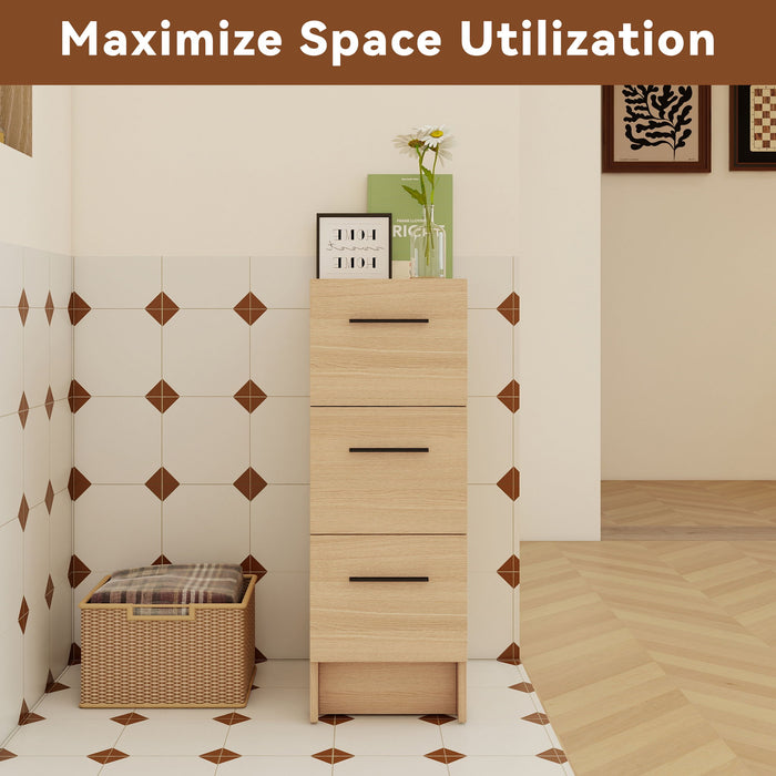 Slim Freestanding Bathroom Storage Cabinet, 3 Drawers - Light Oak